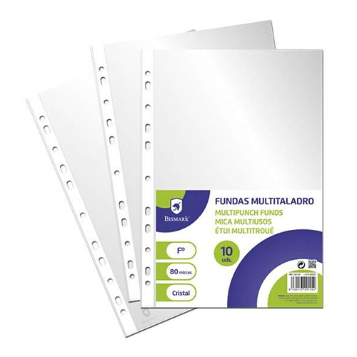 Bismark Pack de 10 Fundas Multitaladro Tamano Folio 80 Micras